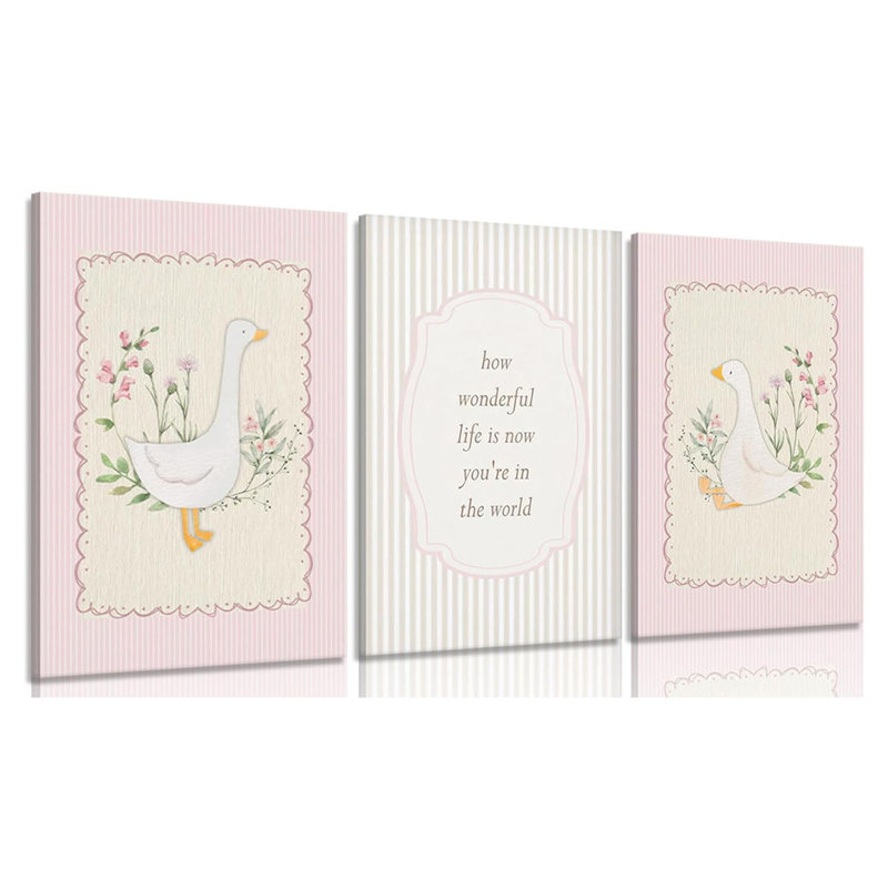 Vintage Pink Silly Goose Canvas Wall Art Neutral Floral Print Painting Preppy Aesthetic Picture Inspirational Nursery Wall Decor Suitable For Girls Children's Room Home Decoration 12X16in