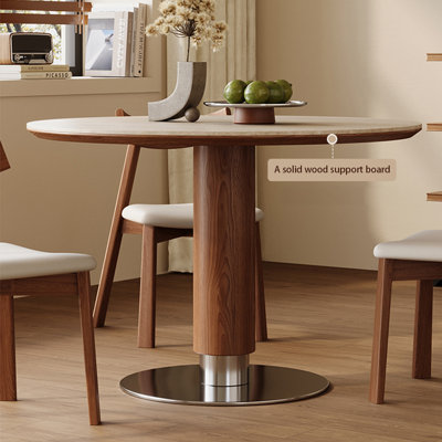 White&Walnut Round Sintered Stone Dining table