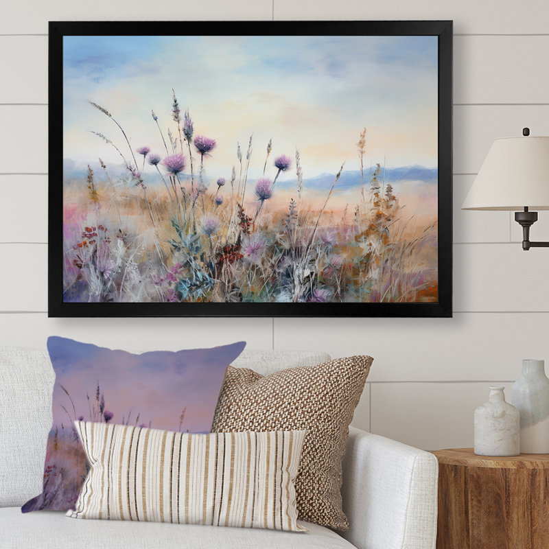 «Mauve chardon champ», impression sur toile, Cadre simple noir, H 24 po x l 32 po x P 1 po