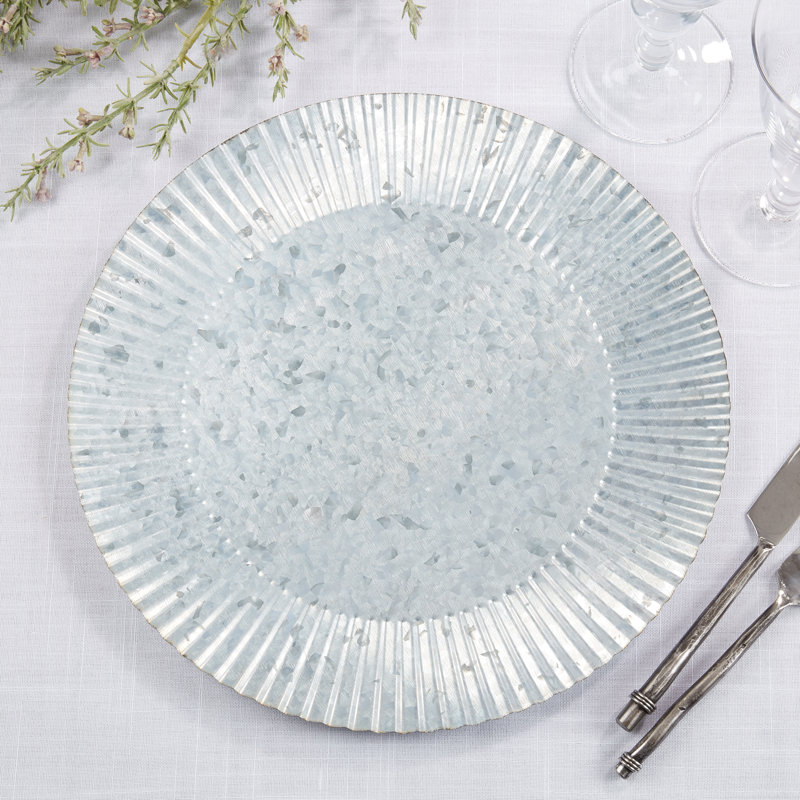 Country Charm Ruffled Galvanized Metal Charger Plates, Set of 4
