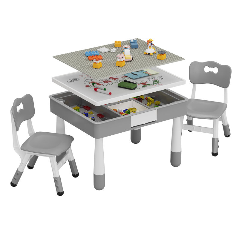 Ensemble de table et de chaises pour enfants 4 en 1, table polyvalente pour tout-petits avec 2 chaises réglables - bloc réversible double face et plateau graffiti - dessiner / lire / dîner / jouer, 3 à 10 ans