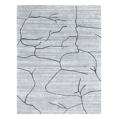 8' X 10' Gray and Black Abstract Hand Loomed Area Rug