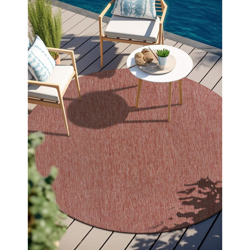 Tapis intérieur / extérieur Avaughn, Rond 10 pi 8 po, Rouge rouille