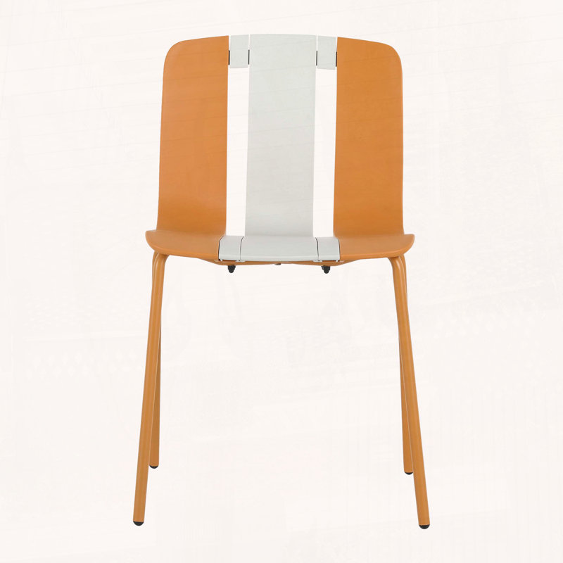 Ensemble de 4 chaises à blocs de couleur à rayures modernes - siège en plastique PP avec pieds en métal robustes
