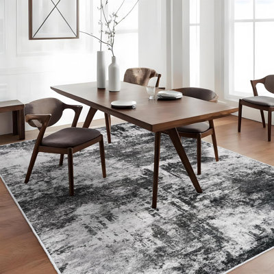 Tapis abstrait lavable - grand tapis de salon Tapis d'intérieur moderne résistant aux taches pour la salle à manger Revêtement en caoutchouc antidérapant Tapis de sol noir