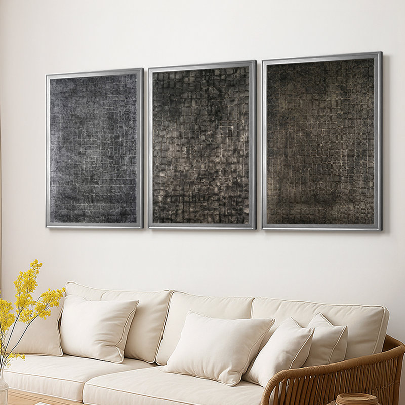 Lattice Lustre I - Toile tendue avec châssis sur mesure - 3 pièces, Argent argent, H 30 po x l 63 po