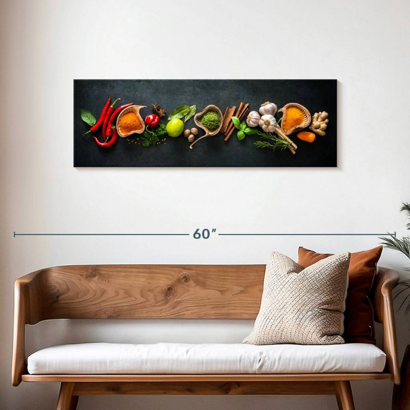 «Spices For Cooking», reproduction sur toile, H 15 po x l 45 po x P 1,25 po