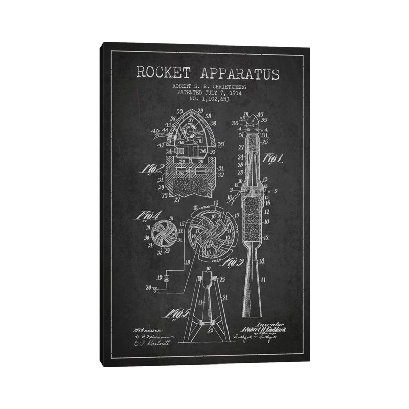 Rocket Apparatus Charcoal Patent Blueprint by Aged Pixel - Wrapped Canvas Print, 66.04 cm H x 45.72 cm W x 3.175 cm D