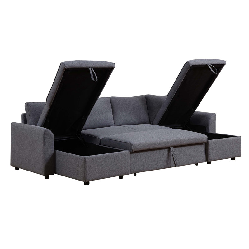 Artemax U-Shape Pull-Out Sleeper Sectional Sofa With Double Storage Spaces, Dark Gray Fabric
