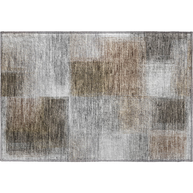 Premium Machine Washable Tweedy Silver Rug, Rectangle 1'8" x 2'6"