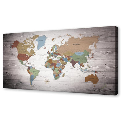 1 Piece Vintage World Map Wall Art On Rustic Wood Background, Large Detailed World Travel Map Canvas Print, Antique Map Of The World Poster For Home Office Living Room Decor