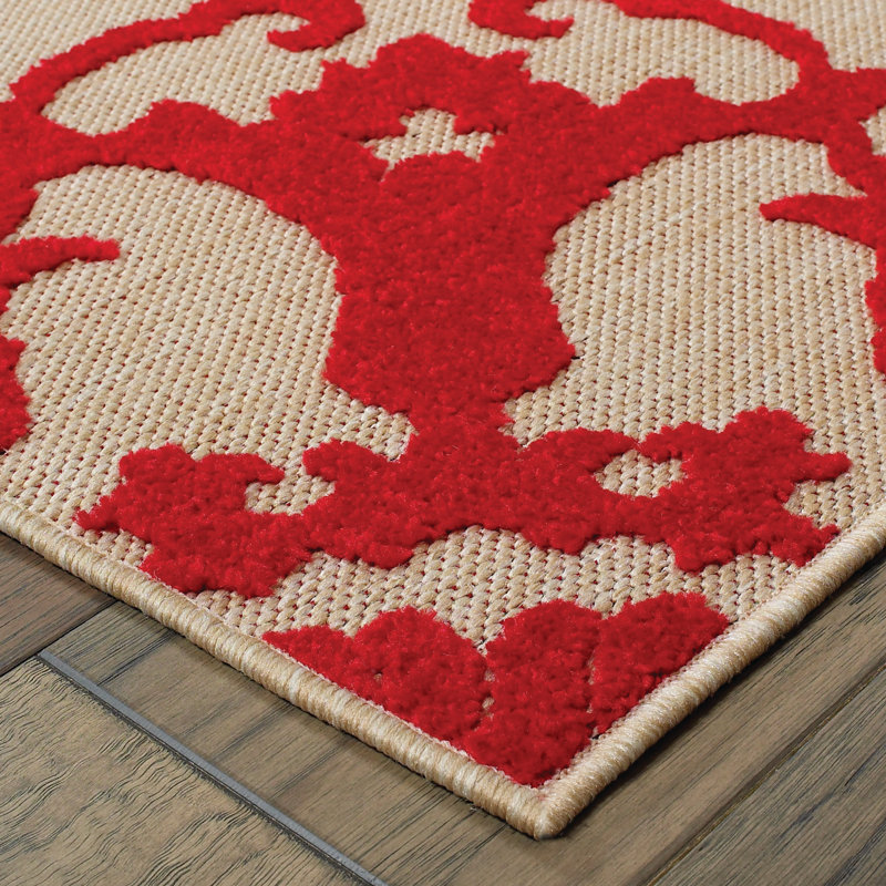 Tapis sable / rouge à motif floral Laub, Rectangle 5 pi 3 po x 7 pi 6 po