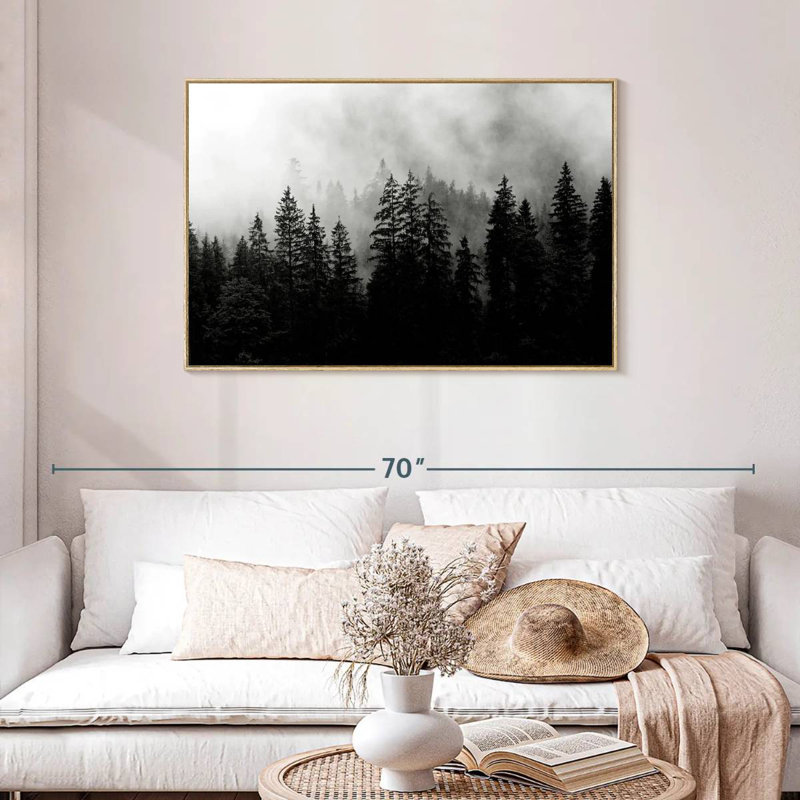 Silhouette matin brumeux, Cadre flottant en bois naturel, 43 po x 29 po