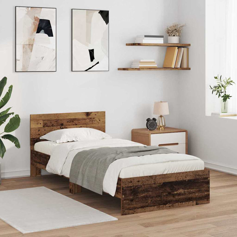  Bed Frame With Headboard Engineered Wood, Old Wood, Single (3')