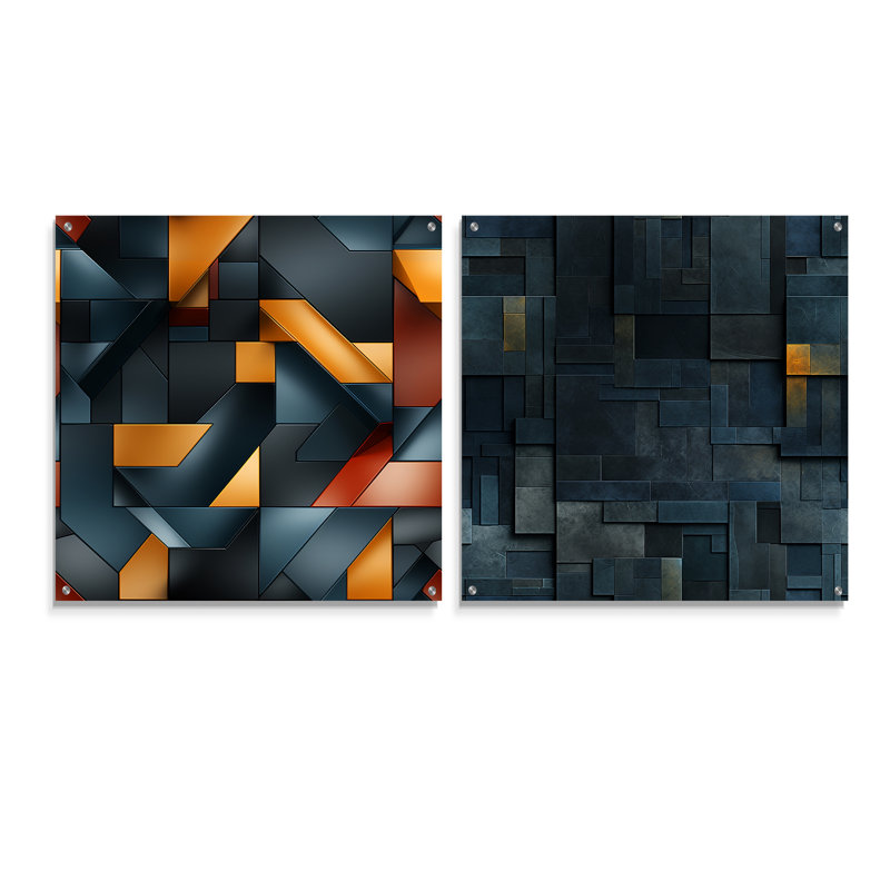 Motif géométrique noir urbain en béton - ensemble abstrait d'art mural en verre abstrait géométrique en acrylique