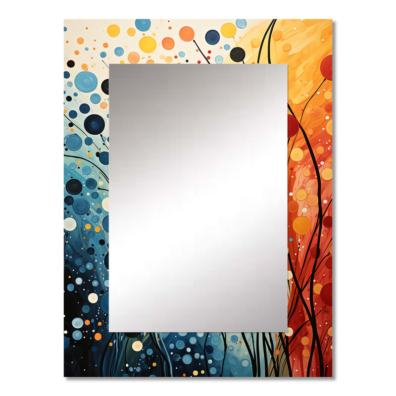 Coloré Mid Century Dynamic Duality III - miroir abstrait Mid-Century, miroir mural moderne unique Mid-Century, impression sur métal