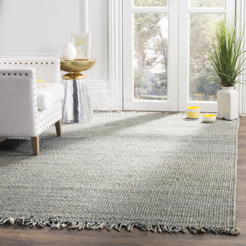 Fitzwater Natural Fiber Hand Woven Jute Striped Rug, Rectangle 8' x 10'