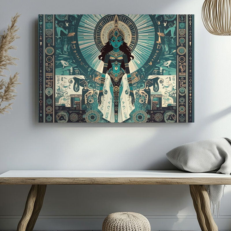 Canvas Wall Art Teal Mandala Goddess Canvasmodern Egyptian Symbolism, 9" H x 12" W