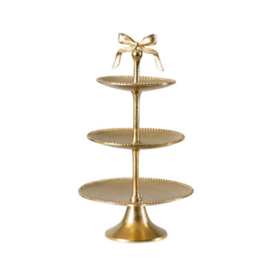  Présentoir maison à 3 niveaux en or Maison, support décoratif en aluminium coulé avec fleuron pour centres de table, arrangements floraux, décorations de mariage, fêtes et présentoirs saisonniers, 12 po de diamètre et 21,2 po de hauteur