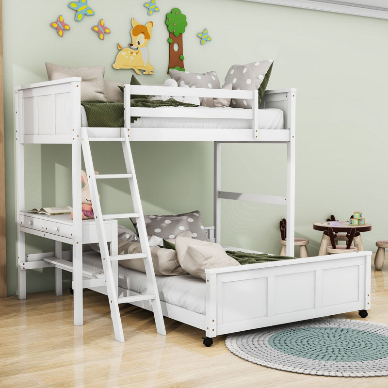 Jakavious Kids Bunk Bed with Drawers, Twin Over Full, White