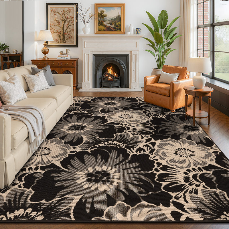 Tapis antidérapant à motif floral, Rectangle 108 po x 72 po