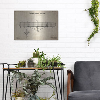 «Navigable Balloon Blueprint Brevet Parchment», art mural en métal
