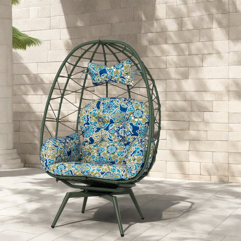 Chaises longues pivotantes de patio, chaise d'œuf en rotin en acier pour la maison