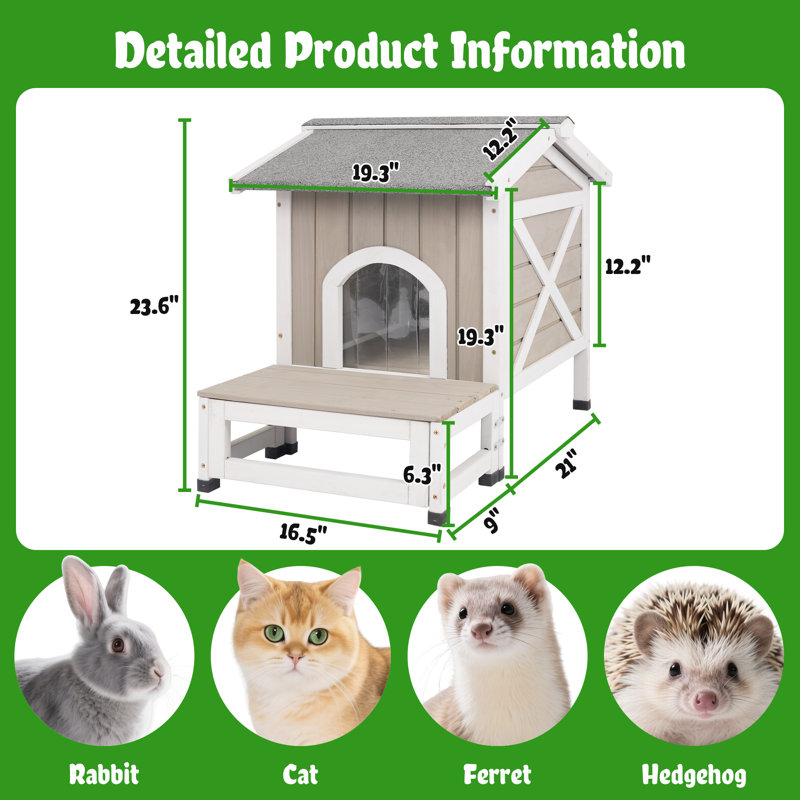 Abri d'extérieur pour chat avec plateforme, H 25,9 po x l 23,62 po x P 20,47 po