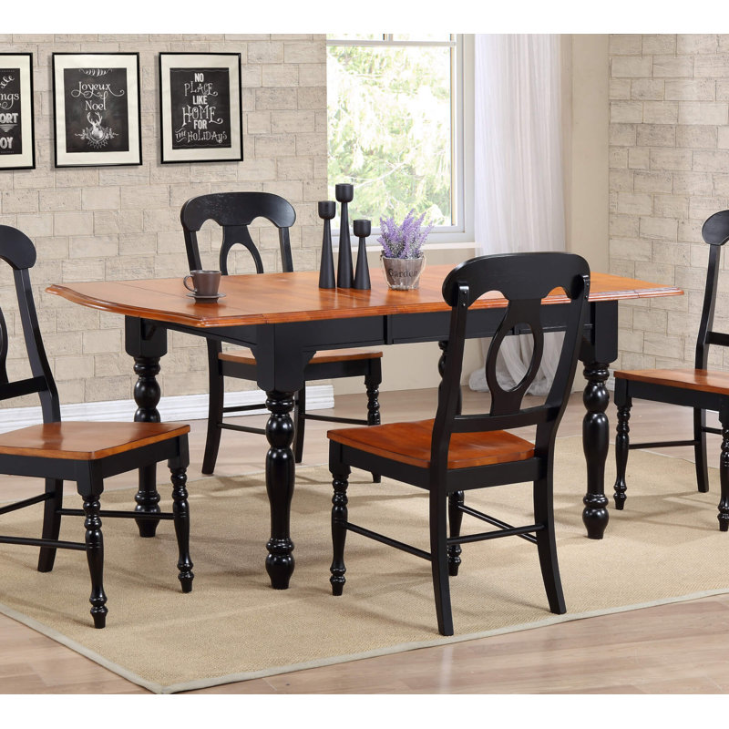 Azizi Extendable Solid Wood Dining Table, Antique Black / Cherry