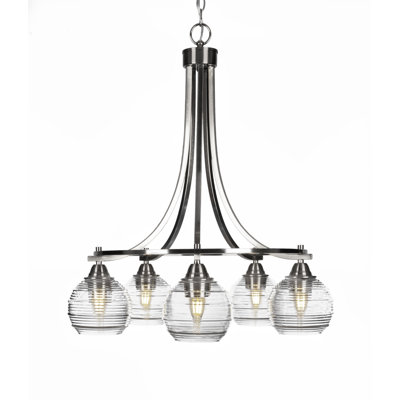 Michell 5 Light Downlight Chandelier Shown With Malena 6" Clear Ribbed Glass