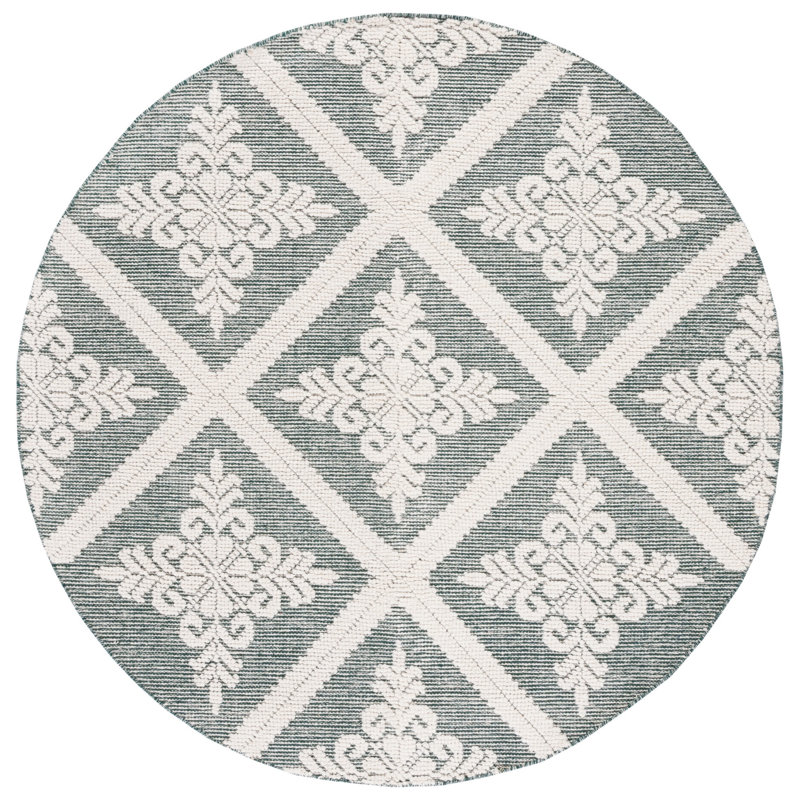 Vermont Hand Woven Wool Damask Rug, Round 6'