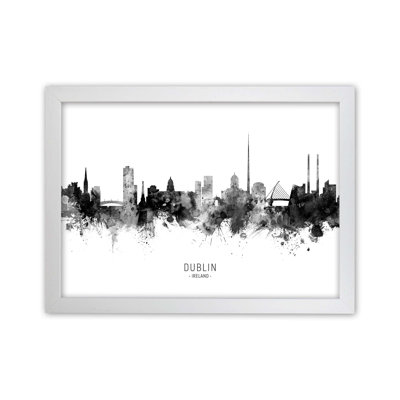 Dublin Ireland Skyline Black White City Name by Michael Tompsett - Print