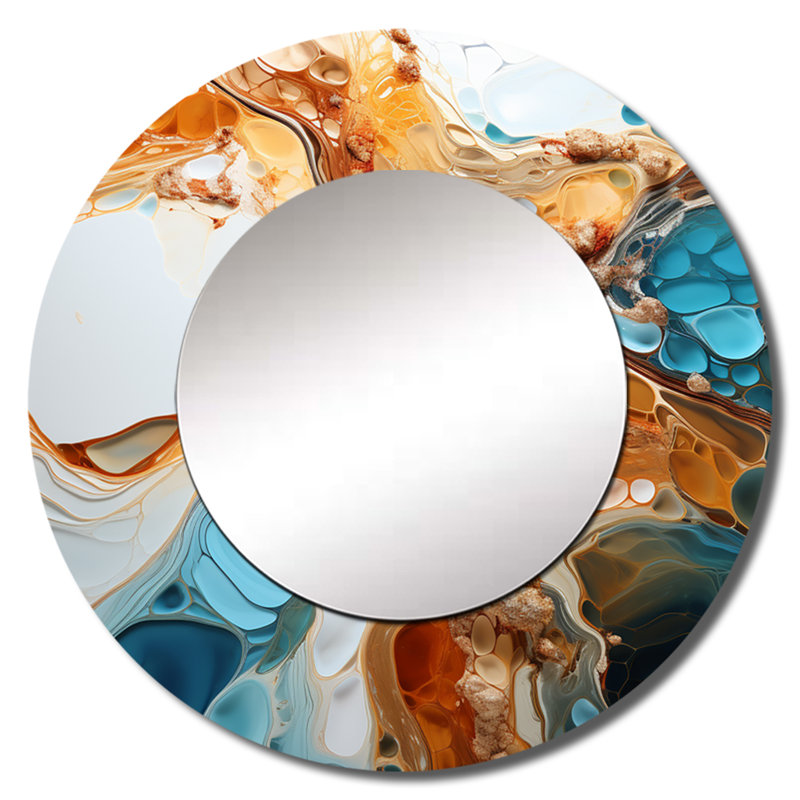 Encre liquide bleue et blanche Geyser - formes abstraites grand miroir, 23 po x 23 po
