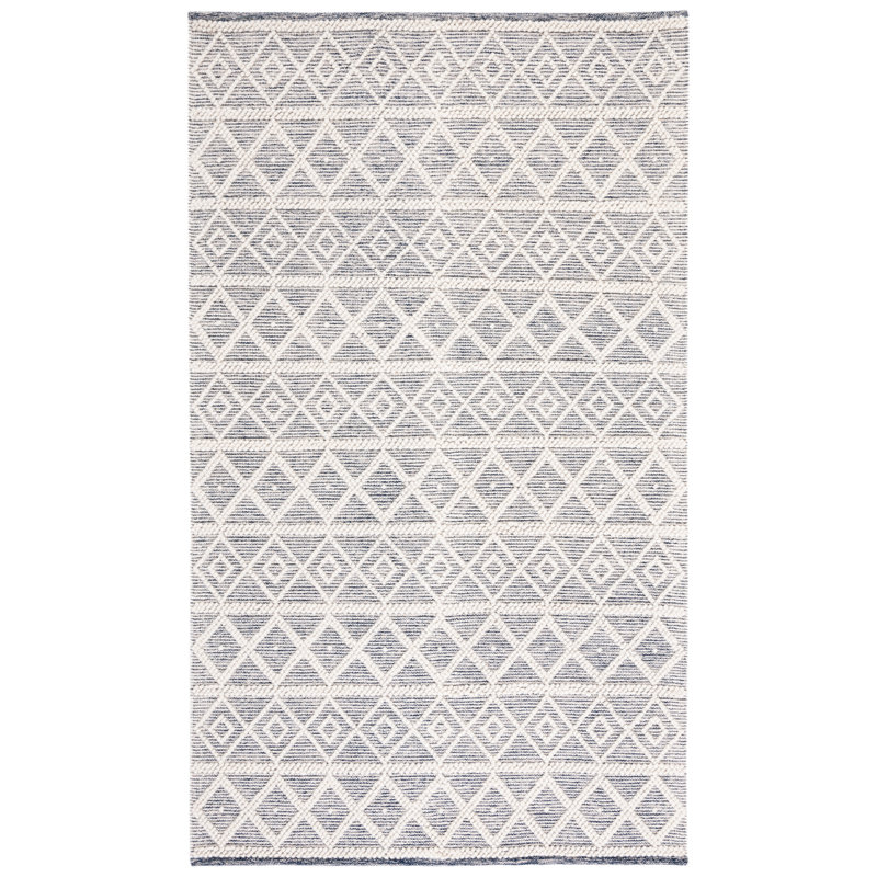 Tapis ivoire / bleu marine tissé à la main Jacques Southwestern, Rectangle 8 pi x 10 pi