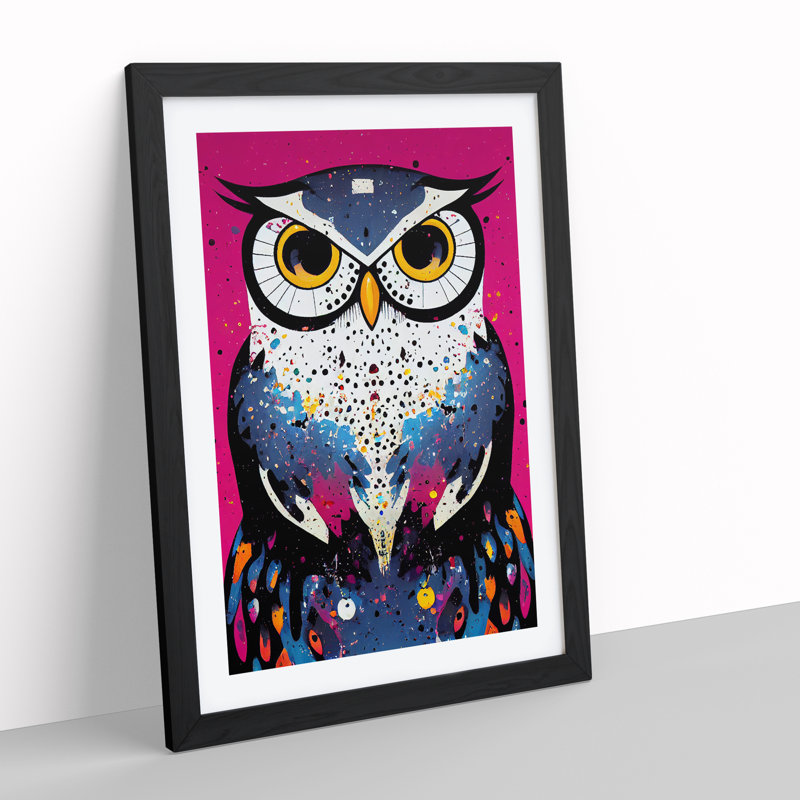 Paint Splashed Owl - Framed Print, Black, 64cm H x 46cm W x 2cm D
