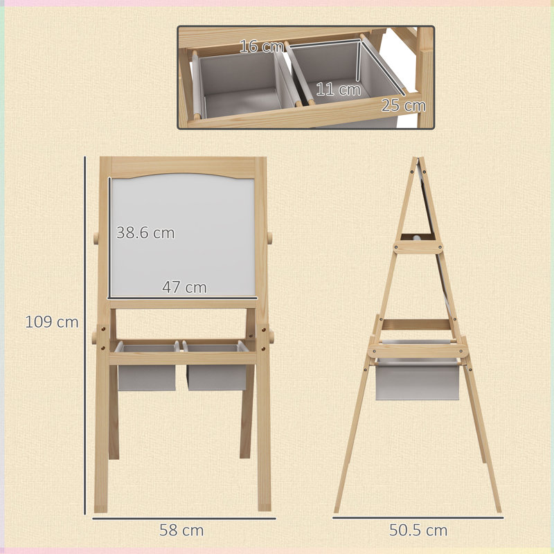AIYAPLAY Kids Easel with Paper Roll 3 in 1 for Ages 3-6 Natural Wood Finish