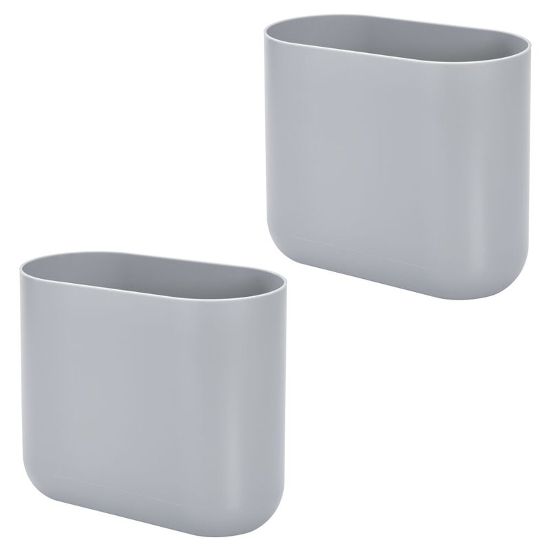 Ensemble de 2 petites poubelles de salle de bain ovales en plastique iDesign, Gris