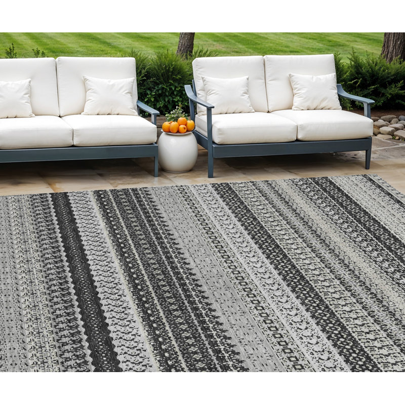 Tapis extérieur lavable antidérapant à rayures noires 10 pi x 14 pi