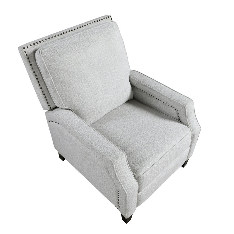 Chaise inclinable avec cadre en bois massif, revêtement en chenille grise, rembourrage en mousse à pression de 25 po
