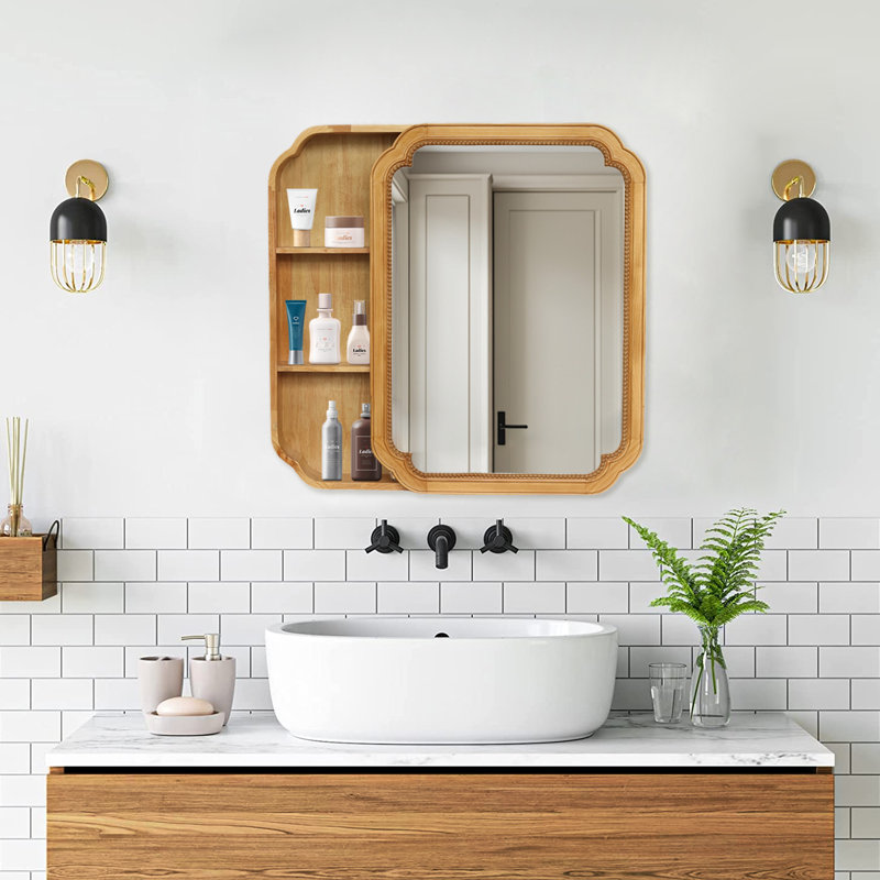 Armoire de rangement murale à miroir en bois 31,5 "X 23,82" avec tablettes de rangement