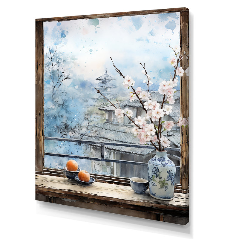 Art floral mural fenêtre à Nagasaki II - Japon, Toile tendue, H 40 po x l 30 po x P 1,5 po