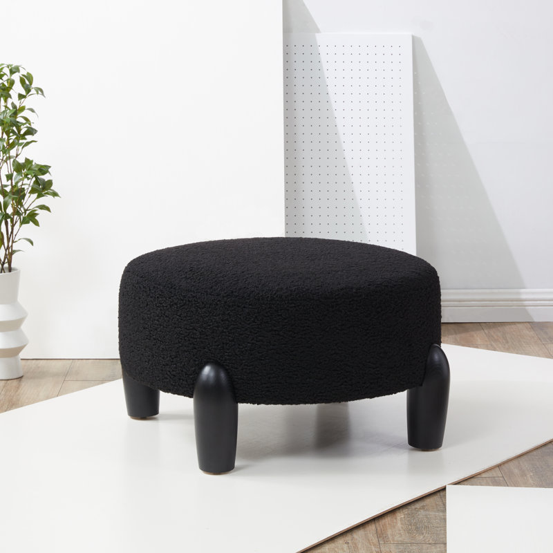 Repose-pieds rond scandinave Geddes, Sherpa noir, Noir, noir, noir, noir