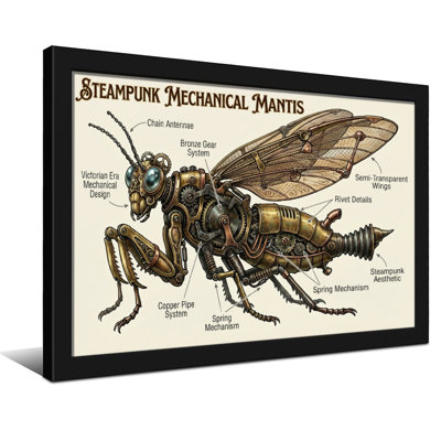 Steampunk Mechanical Mantis Design Pattern Print
