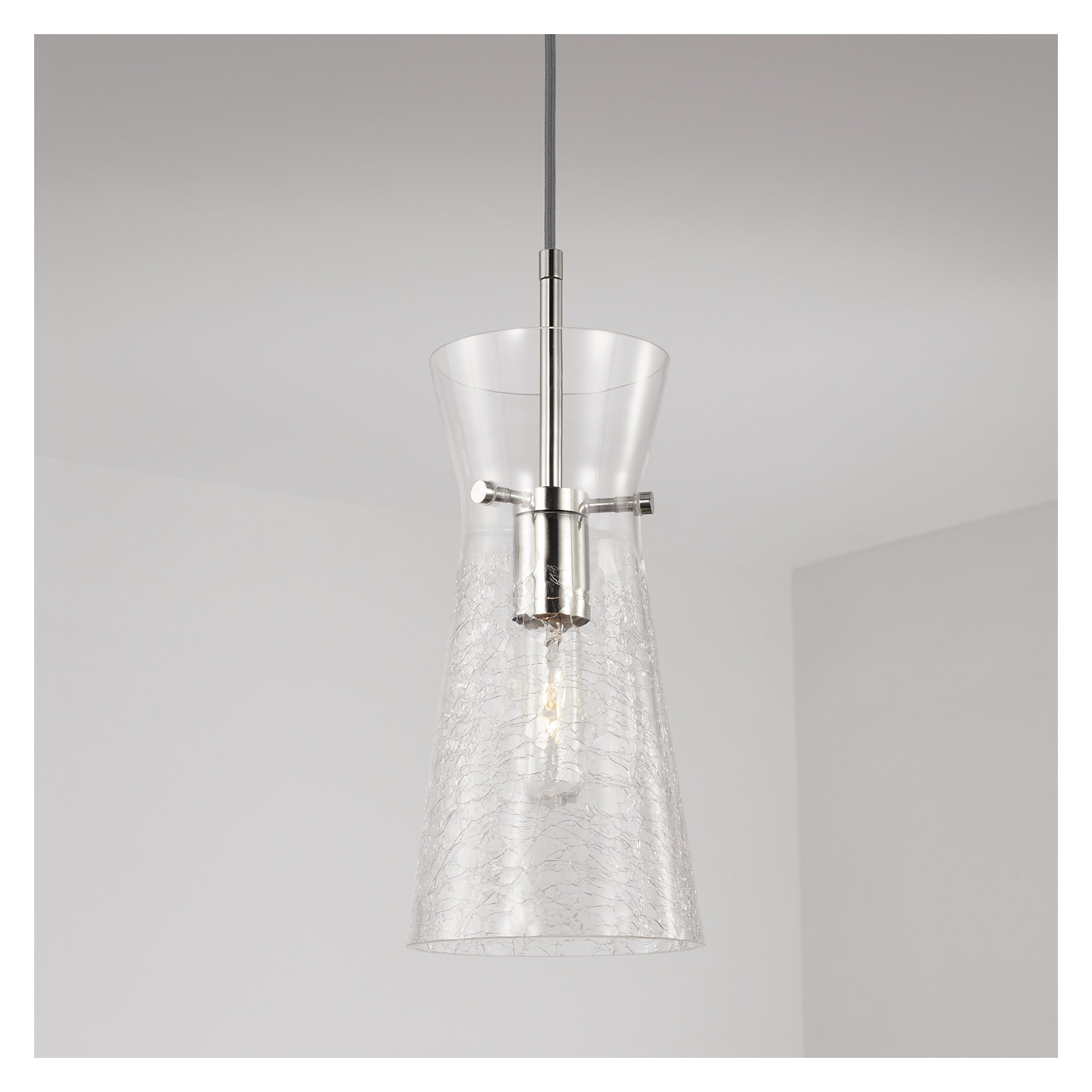 Single Light Glass Dimmable Pendant, Silver