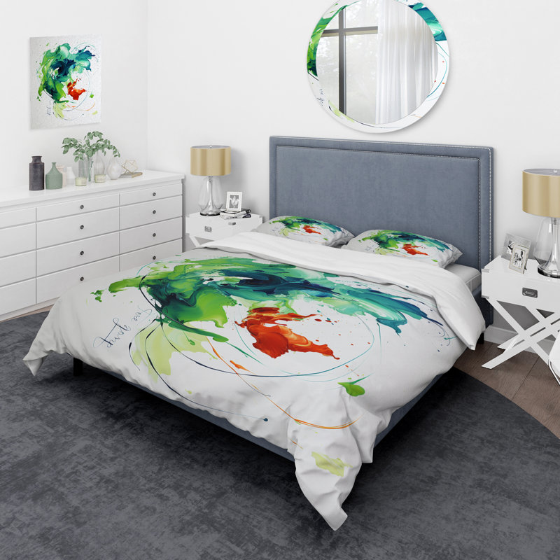 «Green and White Abstract Expression Peinture III», ensemble de housse de couette Peinture abstraite