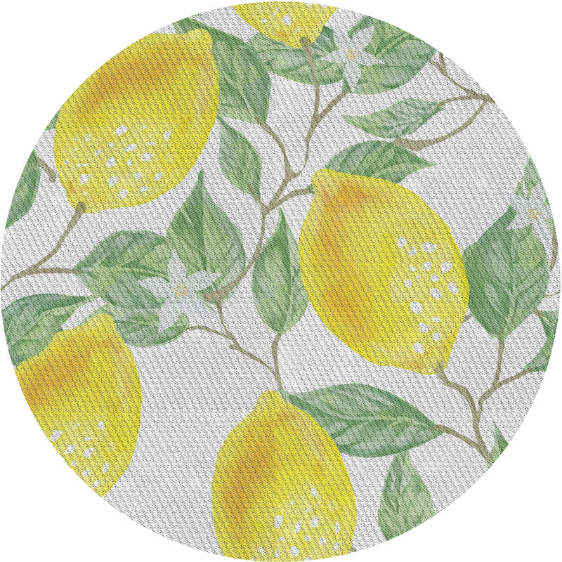 Tapis jaune à motif floral Kali, Rond 6 pi
