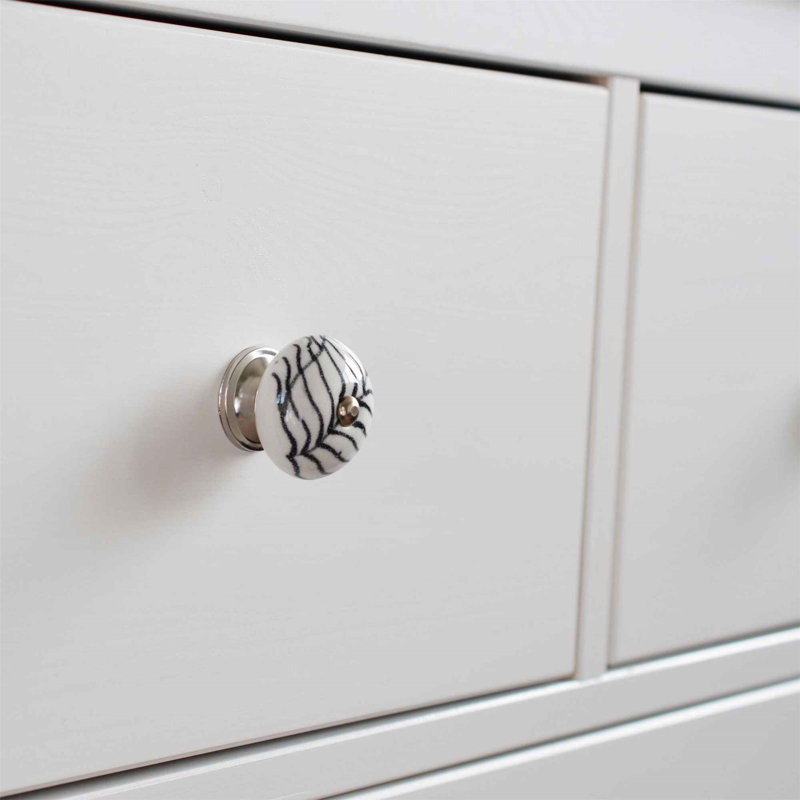 Nicola Spring - Round Ceramic Cabinet Knob - Black Fern
