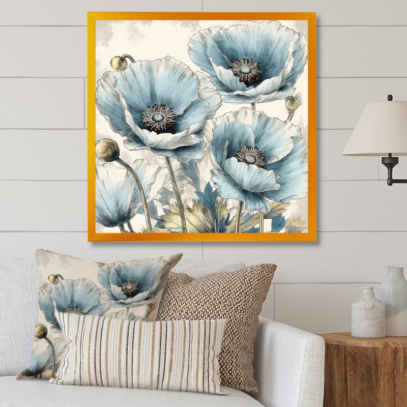 Vibrant bleu blanc pivoine I - pivoines, art mural, H 30 po x l 30 po x P 1 po, Encadrement doré