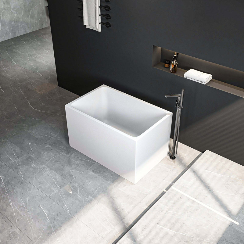 Acrylic Spacious Rectangle Shape Freestanding Bathtub With Chrome Overflow & Pop-Up Drain