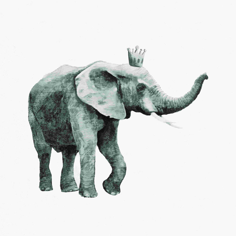 " Gray Crowned Elephant Trunk Up ", 30" H x 30" W
